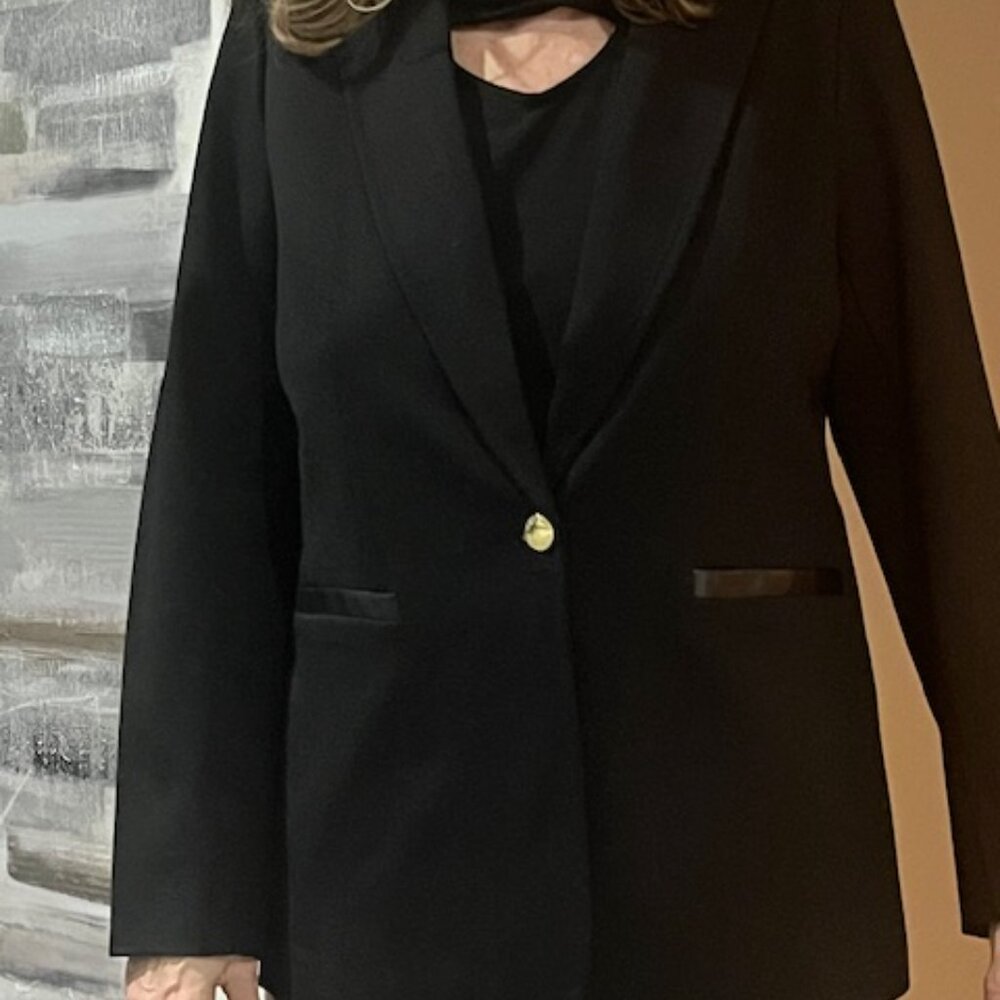 Anne Klein Black Blazer | Jacket | Faux Leather Detail | Size Large